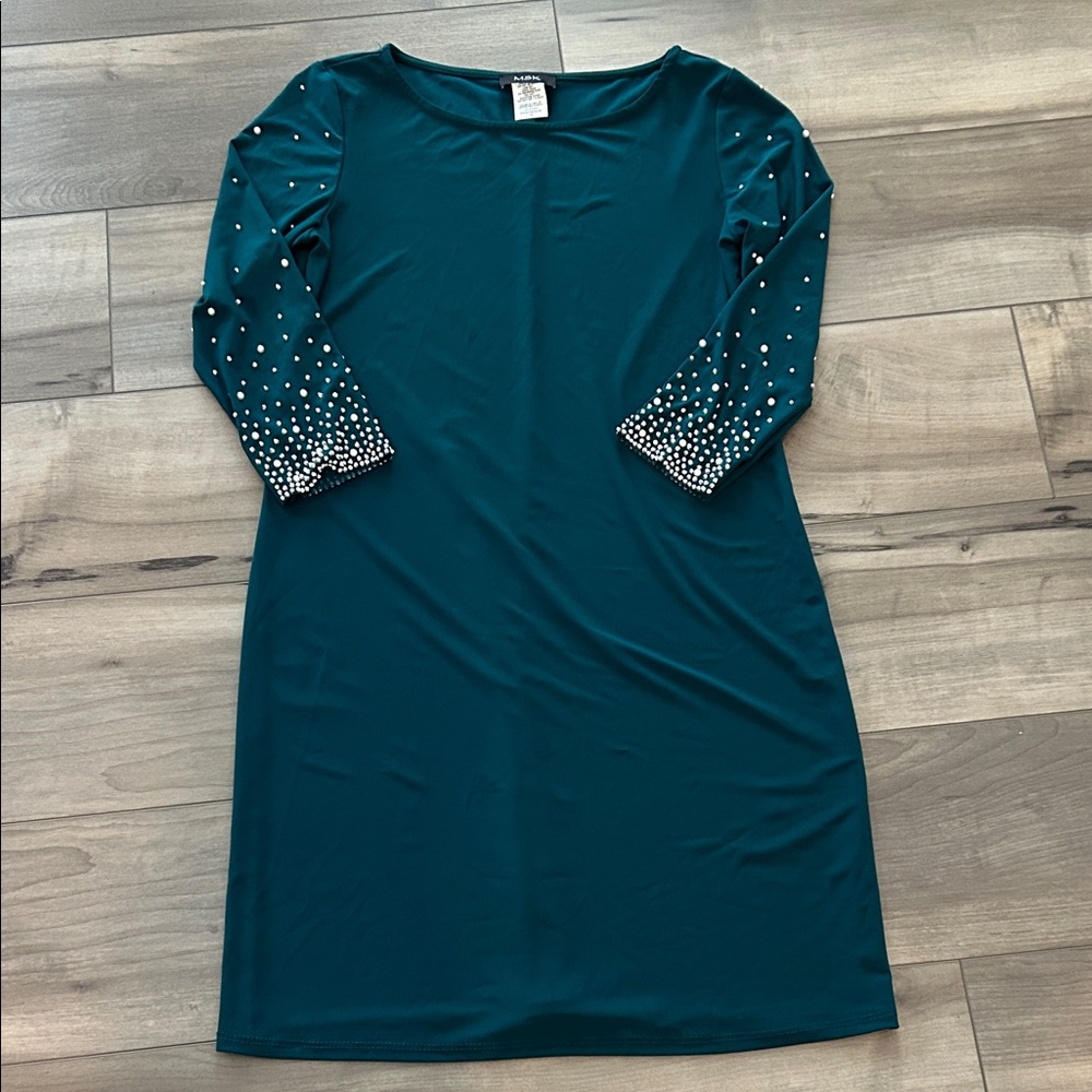 MSK 3/4 Sleeve Beaded Trim Sheath Dress size Medium